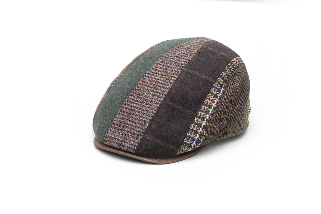 Vertical Brown Patchwork Flat Cap in Wool - BAZOOKA 