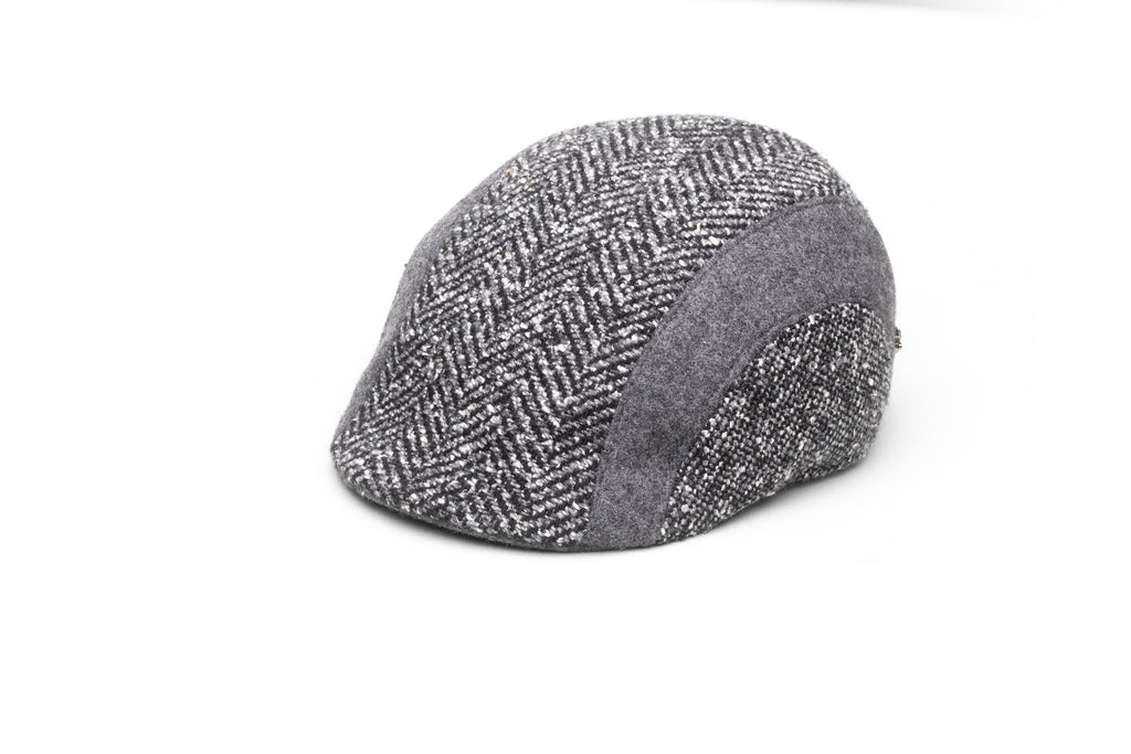 Grey Herringbone Band Wool Flat Cap - BAZOOKA 