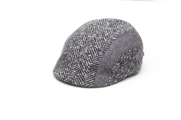 Grey Herringbone Band Wool Flat Cap - BAZOOKA 