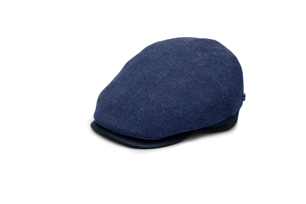 Blue Shetland Flat Cap with Blue Leatherette - BAZOOKA 