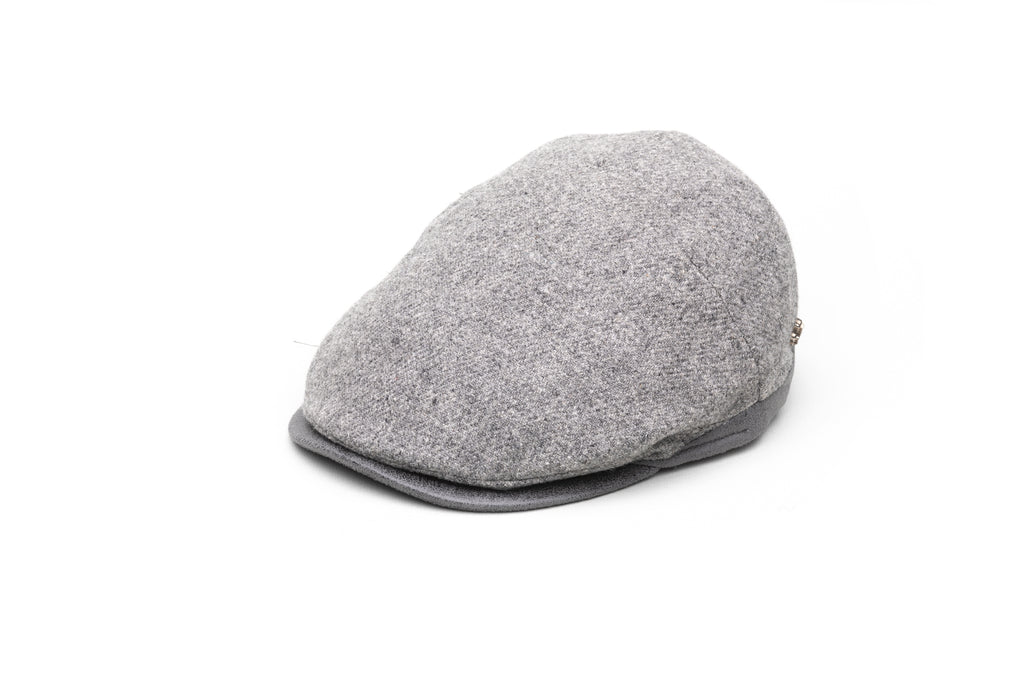 Grey Shetland Flat Cap with Grey Leatherette - BAZOOKA 