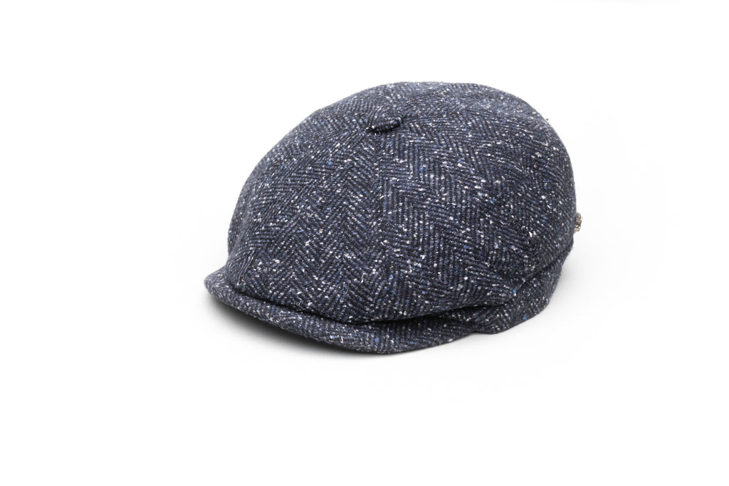 Blue Herringbone Wool Flat Cap - BAZOOKA 