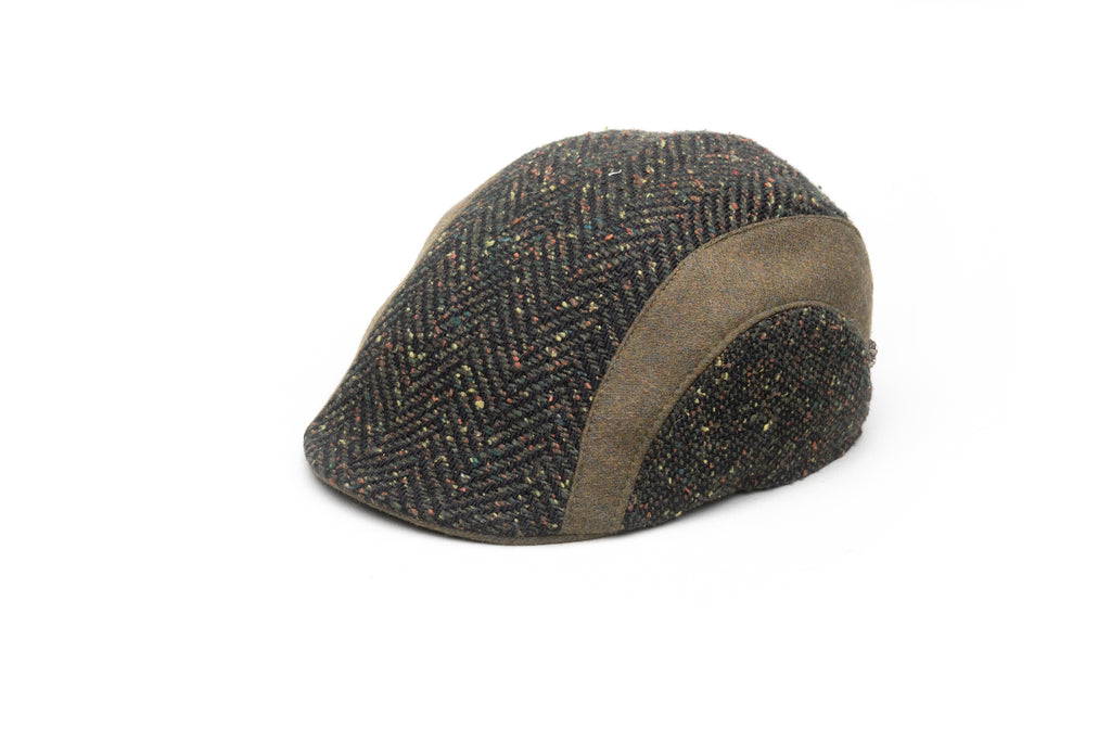 Green Herringbone Band Wool Flat Cap - BAZOOKA 