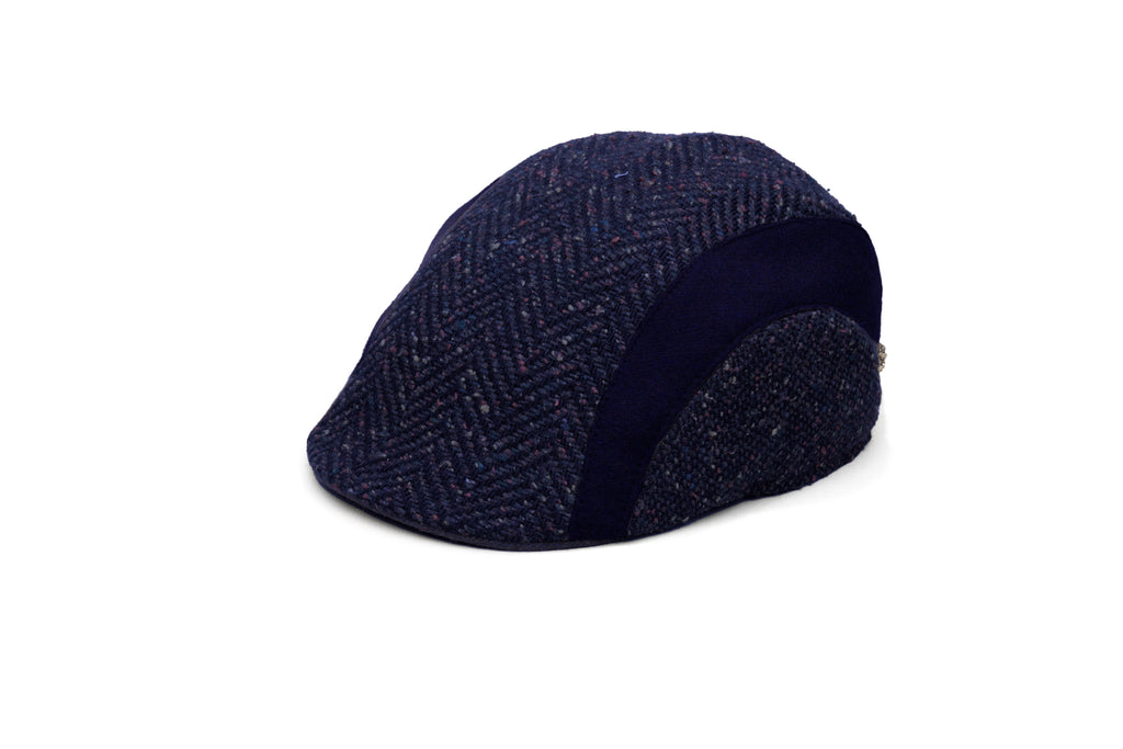 Navy Herringbone Band Wool Flat Cap - BAZOOKA 