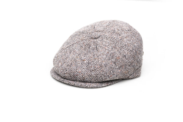 Grey Herringbone Wool Flat Cap - BAZOOKA 