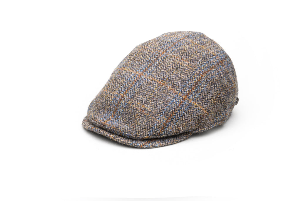 Grey Fantasy Harris Tweed Wool Flat Cap - BAZOOKA 