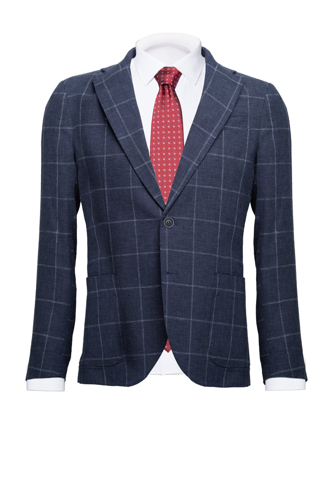 Blue Checked Linen & Cotton Blazer - BAZOOKA 