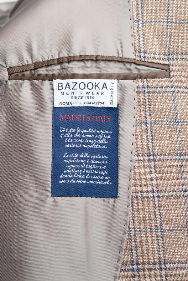 Beige/ Brown Prince of wales Linen & Cotton Blazer - BAZOOKA 