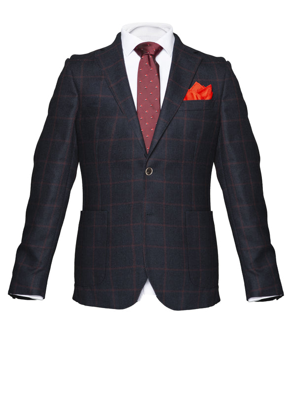 Dark Blue/Burgundy Windowpane Jacket  by Campore - BAZOOKA 