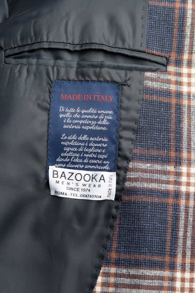 Blue/Beige Checked Prince of Wales Linen Blazer - BAZOOKA 