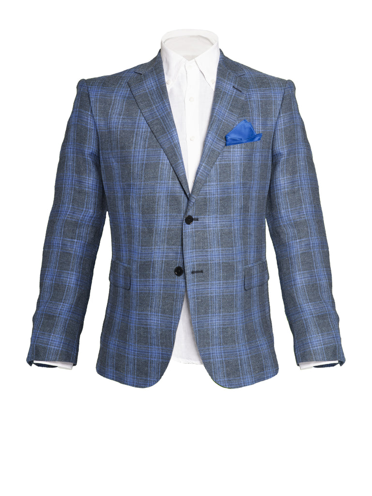 Light Blue Prince of Wales Jacket by Bottoli - BAZOOKA 