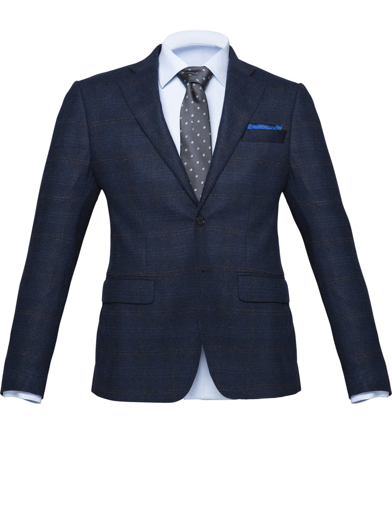 Blue/Grey Windowpane Jacket by Tollegno - BAZOOKA 