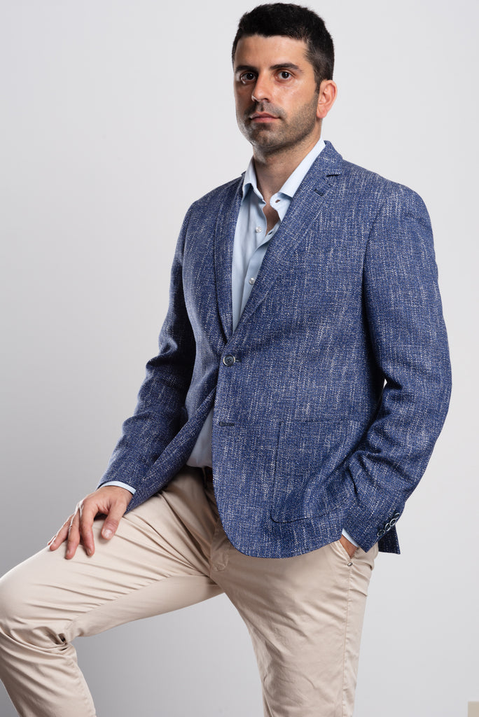 Blue Texture Campore Cotton Blazer - BAZOOKA 