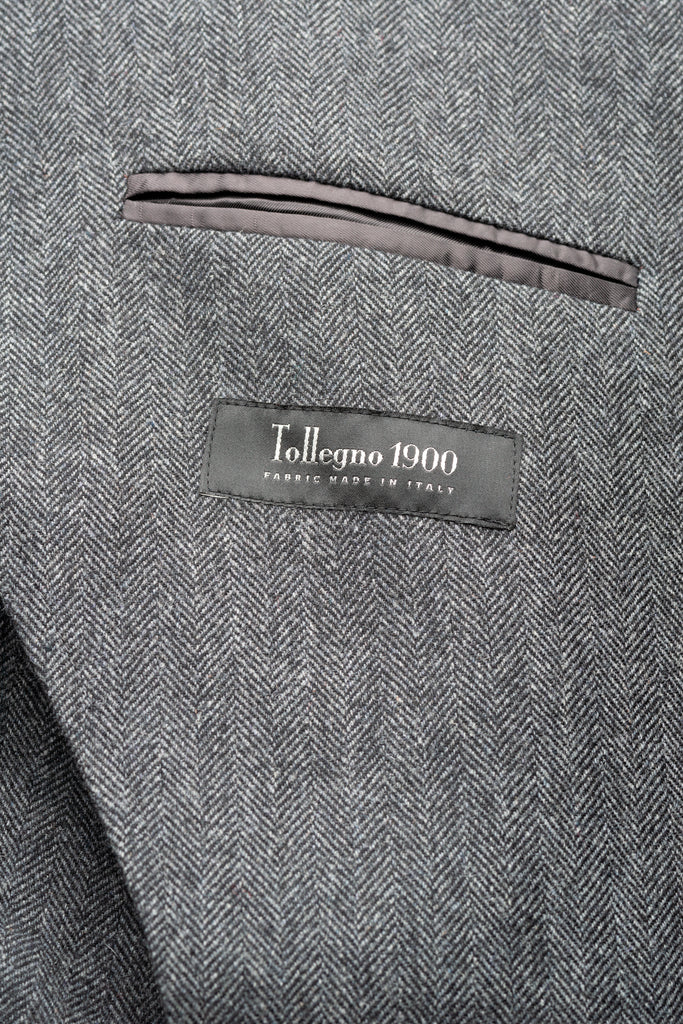 Grey Fishbone Wool Blazer by Tollegno - BAZOOKA 