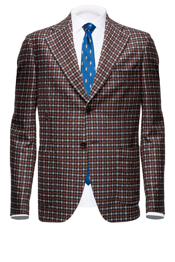 Brown Checked Wool Blazer by Marzotto - BAZOOKA 