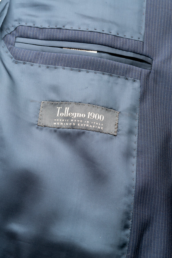 Navy Wool Pinstripe Suit by Tollegno - BAZOOKA 