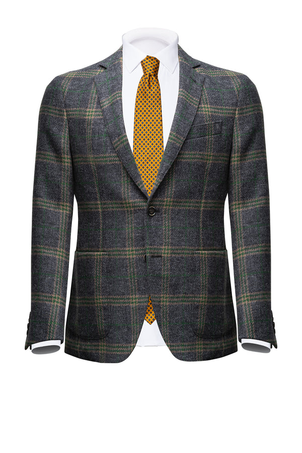 Grey Wool Blazer with Cream/Green Prince of Wales - BAZOOKA 