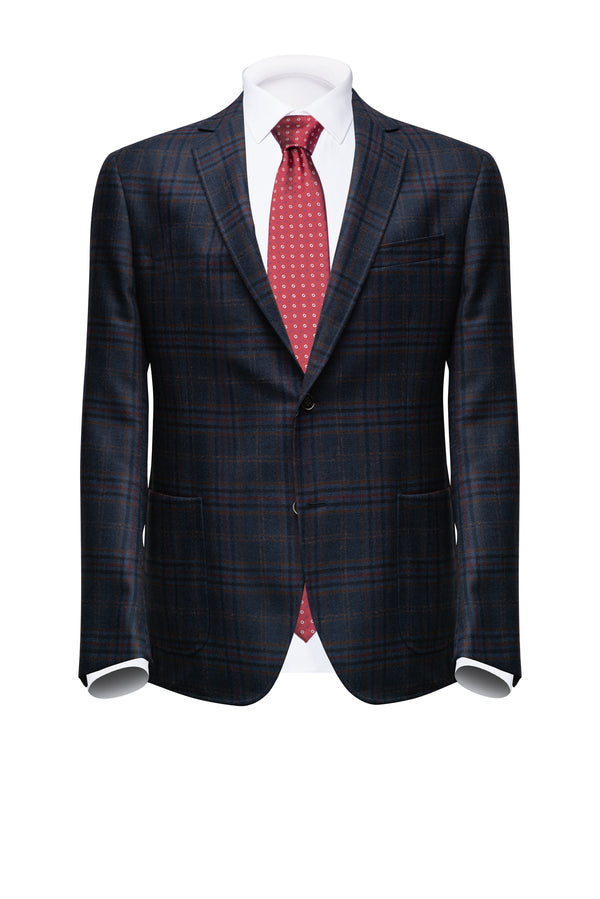 Navy Wool Blazer with Brown Prince of Wales - BAZOOKA 