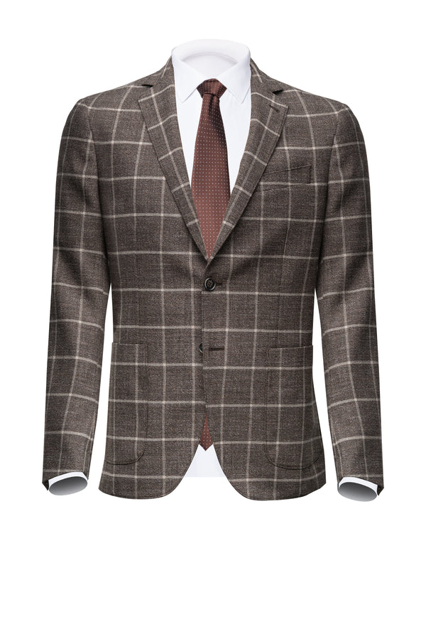 Brown Wool Blazer with Beige windowpane - BAZOOKA 
