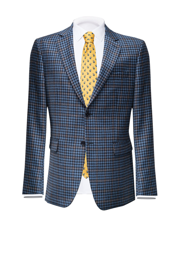 Light Blue /  Blue Pied de Poule Wool Blazer - BAZOOKA 