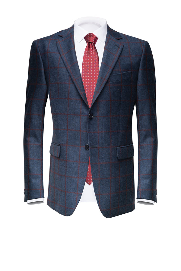 Blue Wool Blazer with Burgundy Windowpane - BAZOOKA 