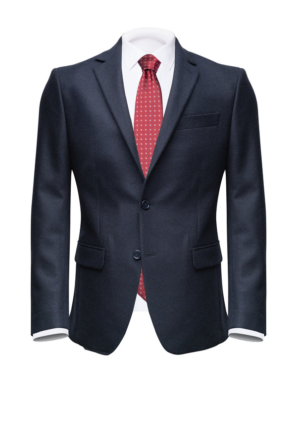 Navy Wool Fishbone Blazer - BAZOOKA 