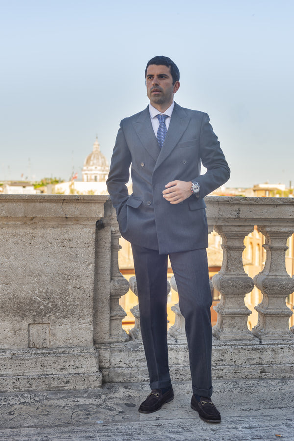 Grey Double Breasted Wool Suit - BAZOOKA 