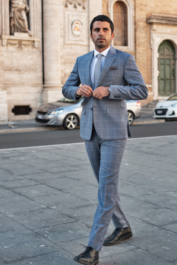 Checked Light Grey Suit - BAZOOKA 