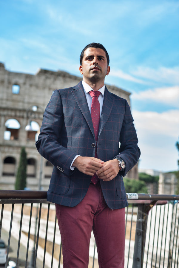 Dark Blue/Burgundy Windowpane Jacket  by Campore - BAZOOKA 