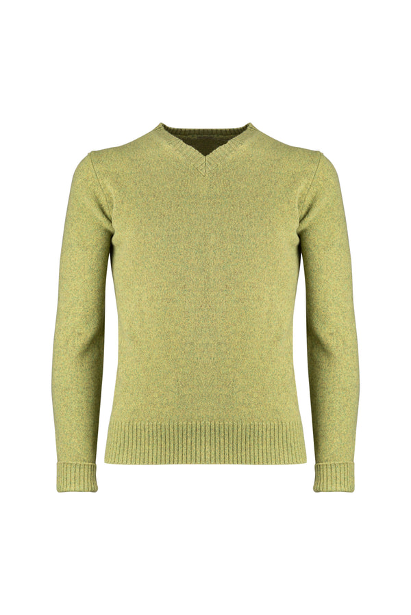 Green Wool V-neck Sweater - BAZOOKA 