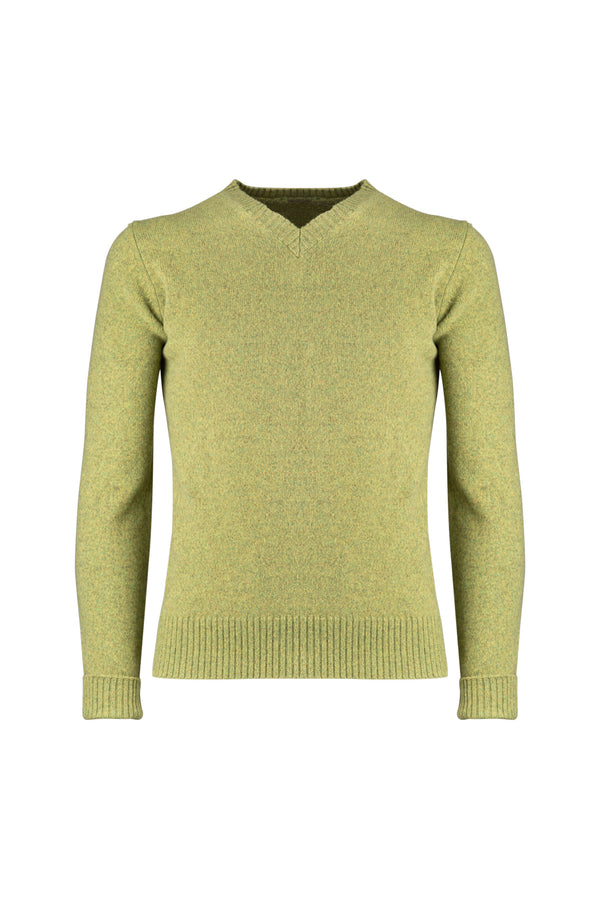 Green Wool V-neck Sweater - BAZOOKA 