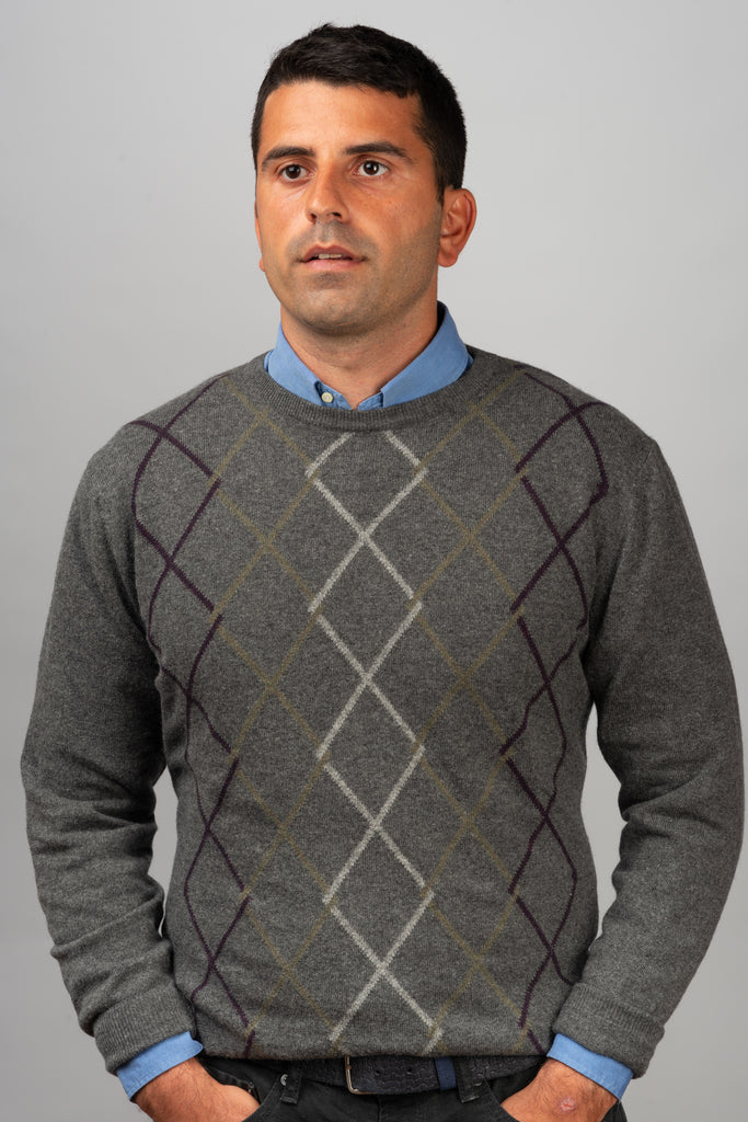Grey Diamond Crewneck Sweater - BAZOOKA 