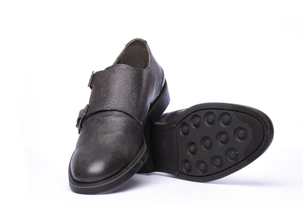 Grey Double Monk Strap Shoes - BAZOOKA 