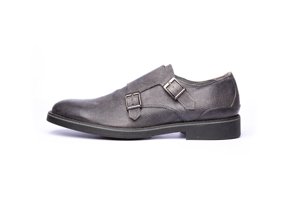 Grey Double Monk Strap Shoes - BAZOOKA 
