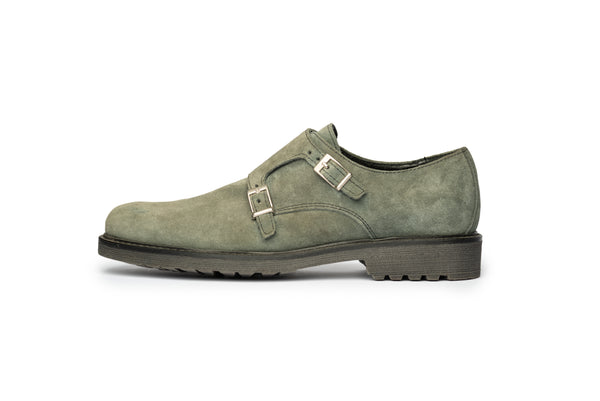 Grey Suede Double Monk Strap Shoes - BAZOOKA 