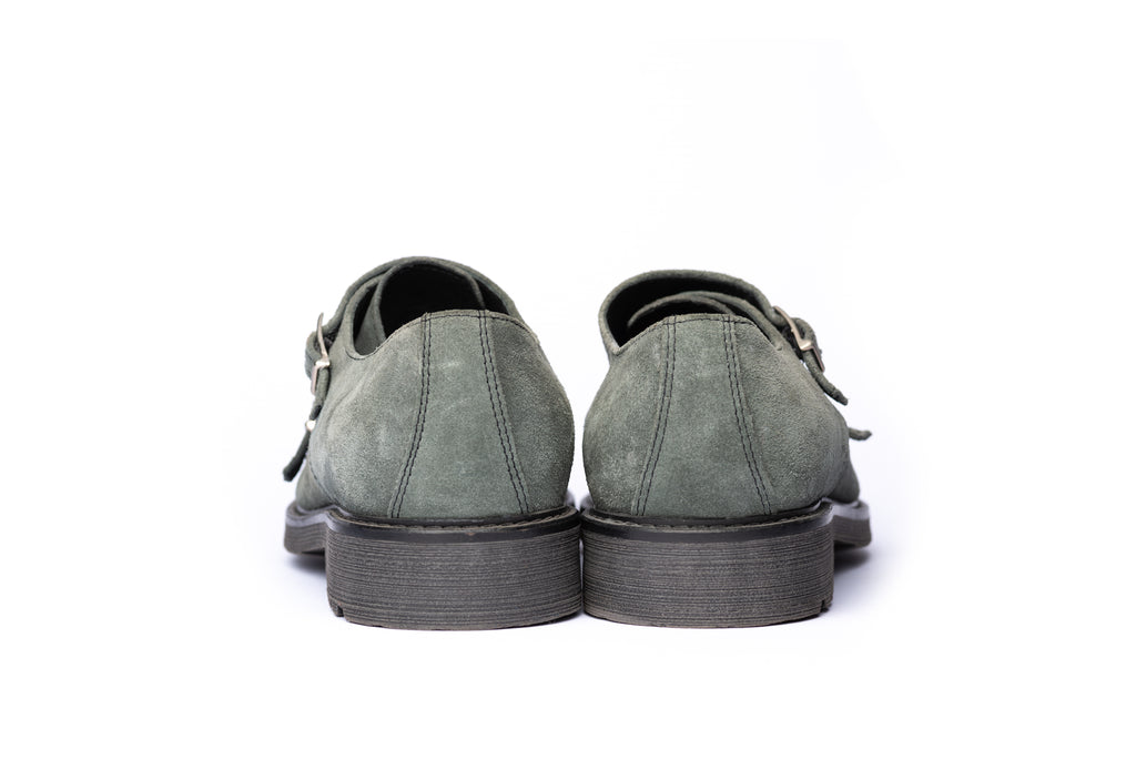Grey Suede Double Monk Strap Shoes - BAZOOKA 