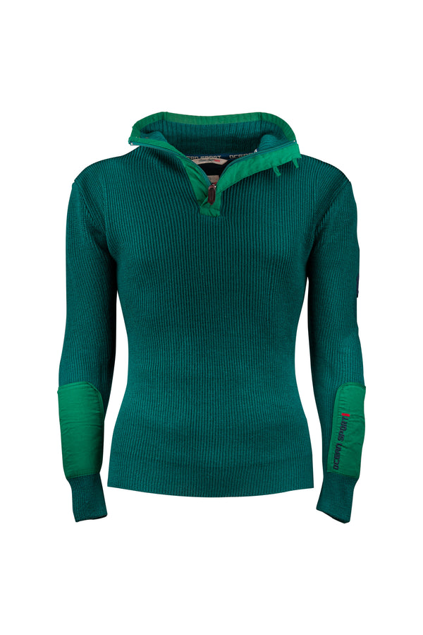 Green Merino Zip-Neck Sweater - BAZOOKA 