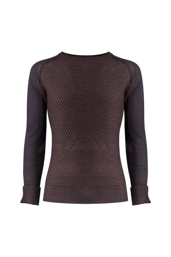 Brown Merino Diamond Crewneck Sweater - BAZOOKA 