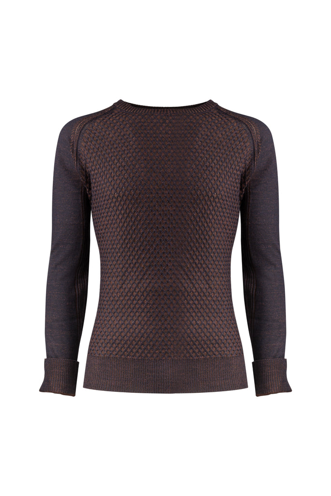 Brown Merino Diamond Crewneck Sweater - BAZOOKA 