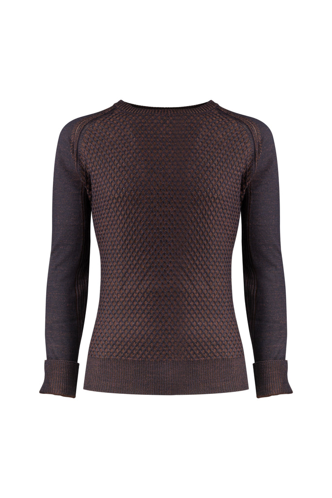 Brown Merino Diamond Crewneck Sweater - BAZOOKA 