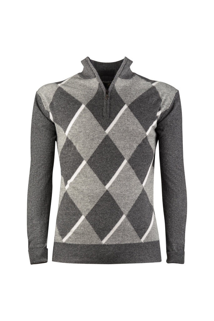 Grey Diamond  Zip-Neck Sweater - BAZOOKA 