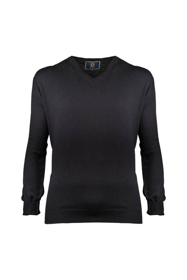 Black V-neck Wool Sweater - BAZOOKA 