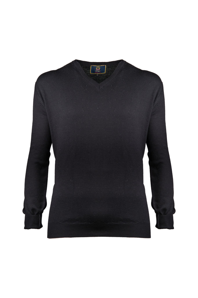 Black V-neck Wool Sweater - BAZOOKA 