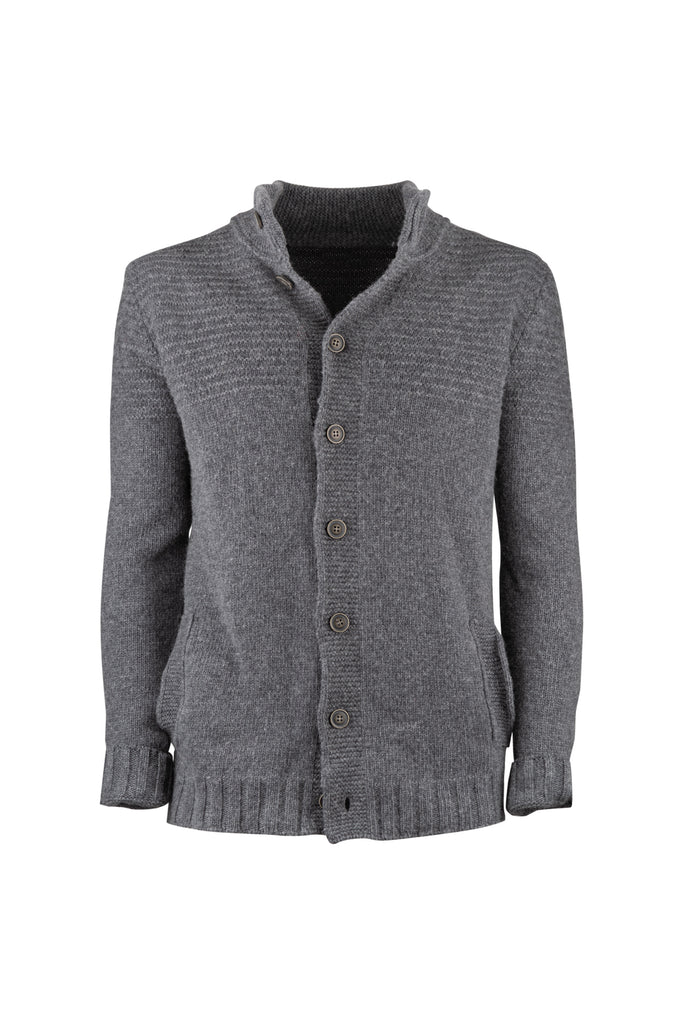 Grey Textured-knit Cardigan - BAZOOKA 
