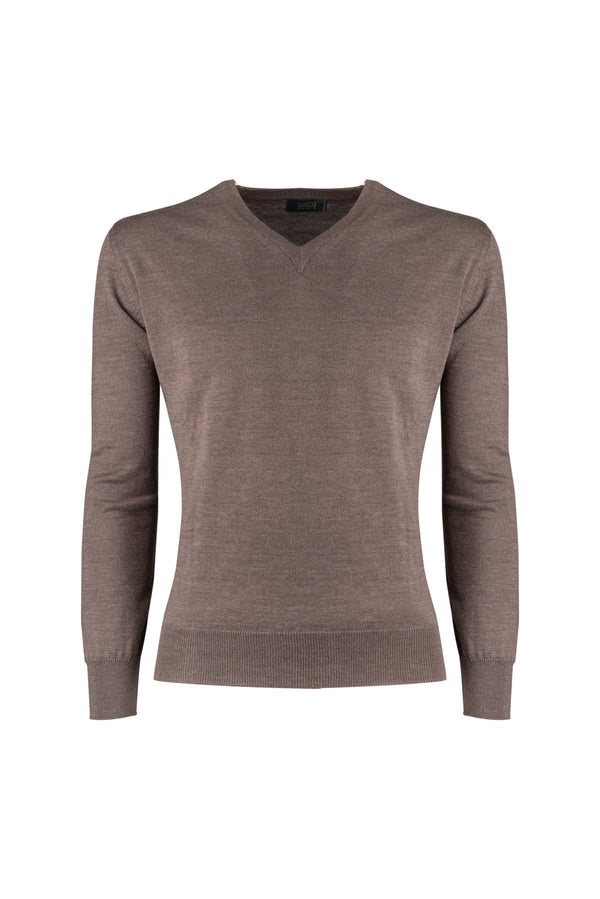 Tobacco Brown V-neck Sweater - BAZOOKA 