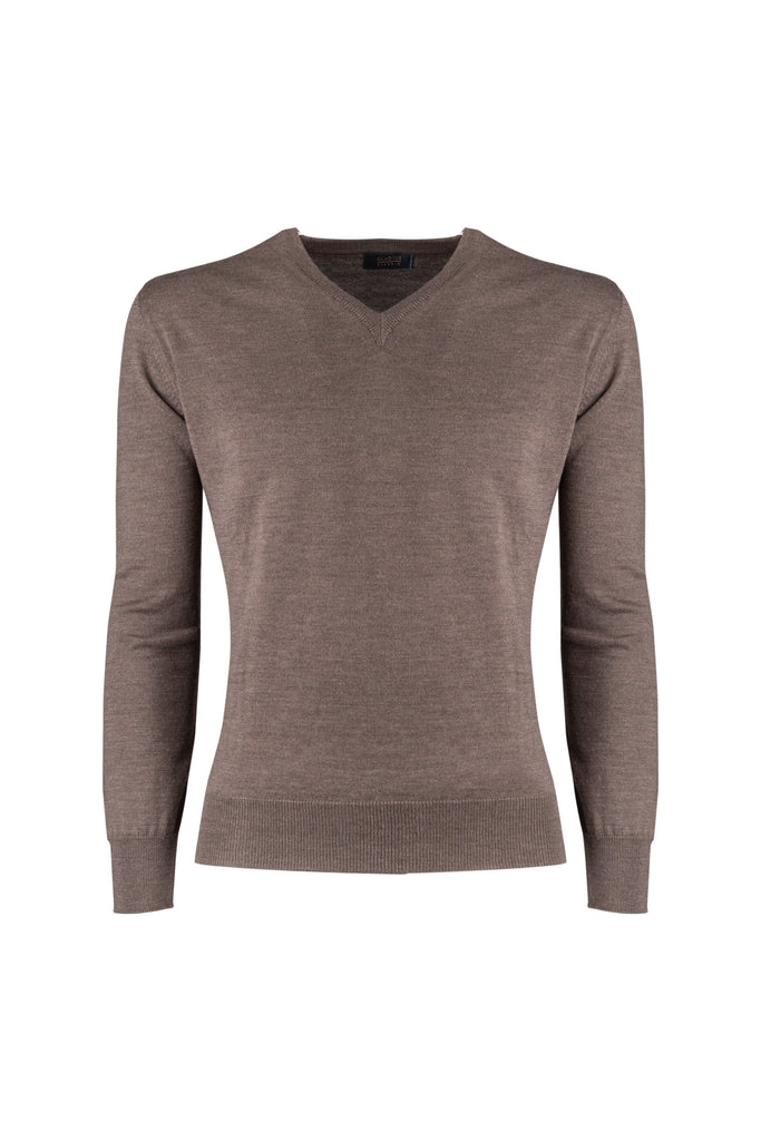 Tobacco Brown V-neck Sweater - BAZOOKA 