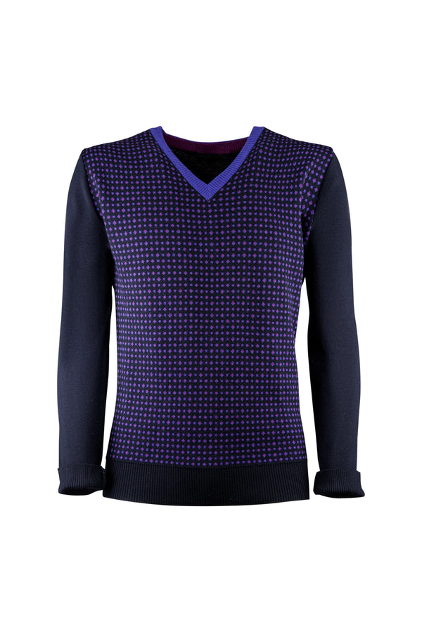 Blue/violet Wool V-neck Sweater - BAZOOKA 