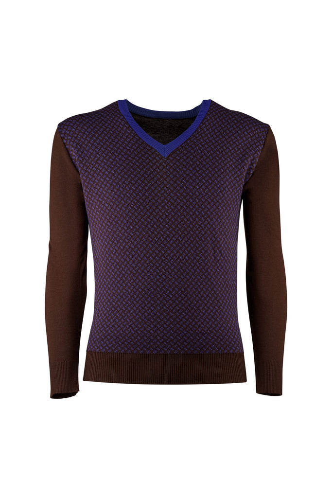 Brown/violet Wool V-neck Sweater - BAZOOKA 
