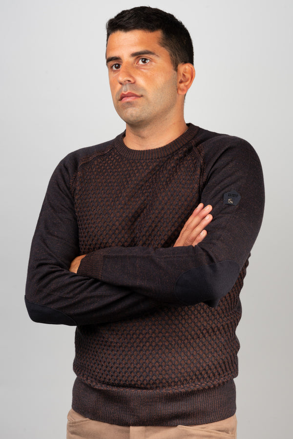 Brown Merino Diamond Crewneck Sweater - BAZOOKA 