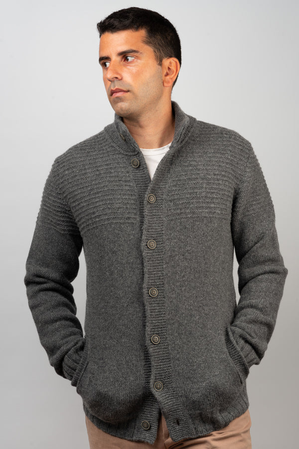 Grey Textured-knit Cardigan - BAZOOKA 